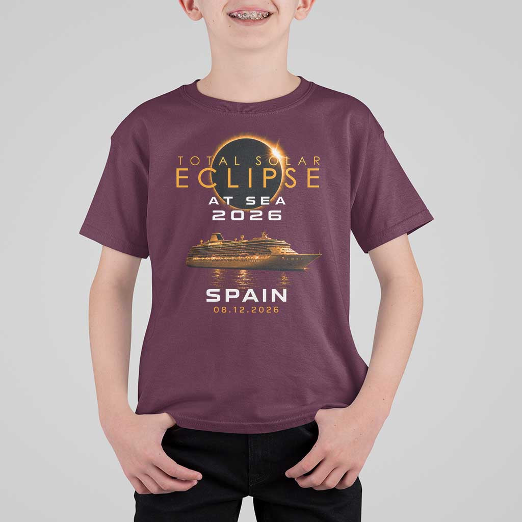 Spain Total Solar Eclipse 2026 At Sea Cruise T Shirt For Kid