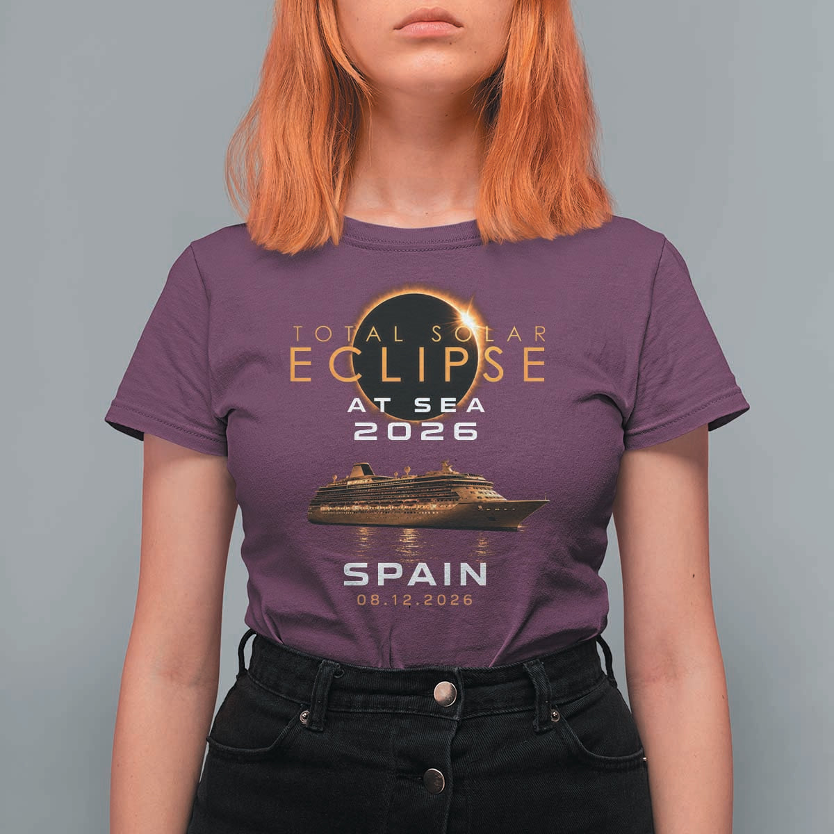 Spain Total Solar Eclipse 2026 At Sea Cruise T Shirt For Women
