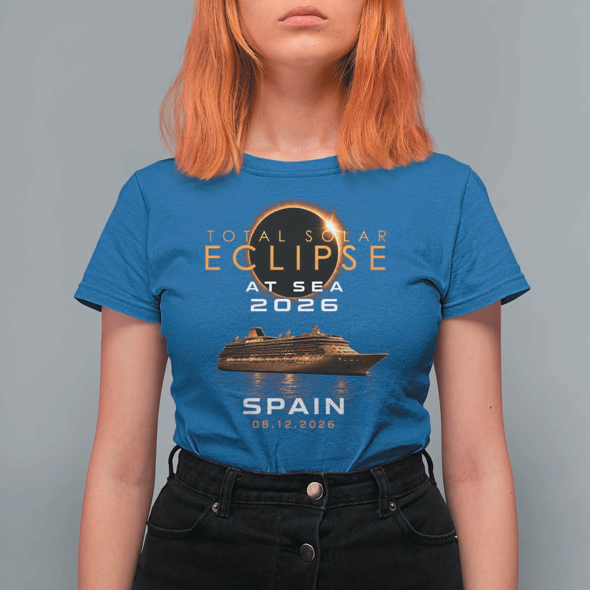 Spain Total Solar Eclipse 2026 At Sea Cruise T Shirt For Women