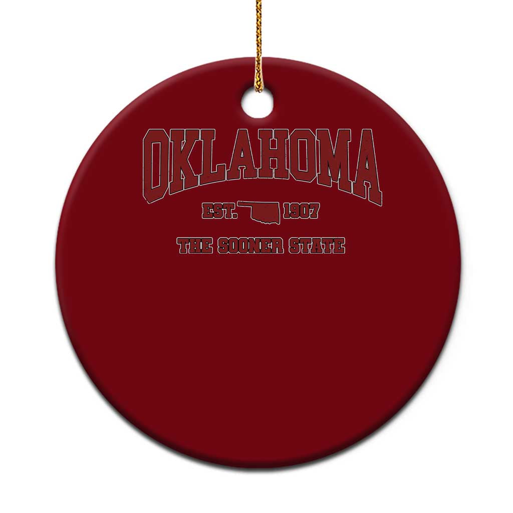 Oklahoma The Sooner State Sports Throwback Design Jersey Style Ceramic Ornament
