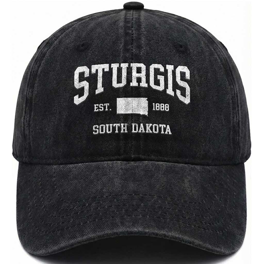 Sturgis South Dakota Est 1888 Washed Cotton Baseball Cap Vintage SD State Map Pride
