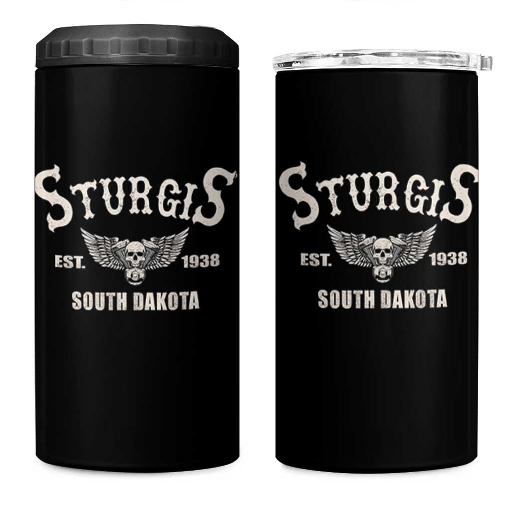Sturgis South Dakota Est 1938 Motorcycle Biker Skull 4 in 1 Can Cooler Tumbler