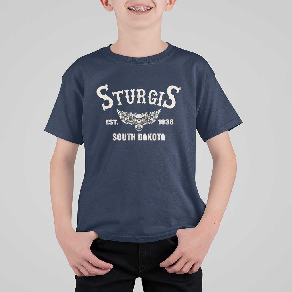 Sturgis South Dakota Est 1938 Motorcycle Biker Skull T Shirt For Kid