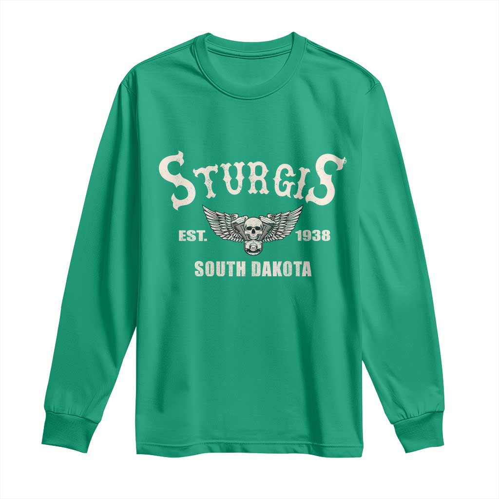 Sturgis South Dakota Est 1938 Motorcycle Biker Skull Long Sleeve Shirt