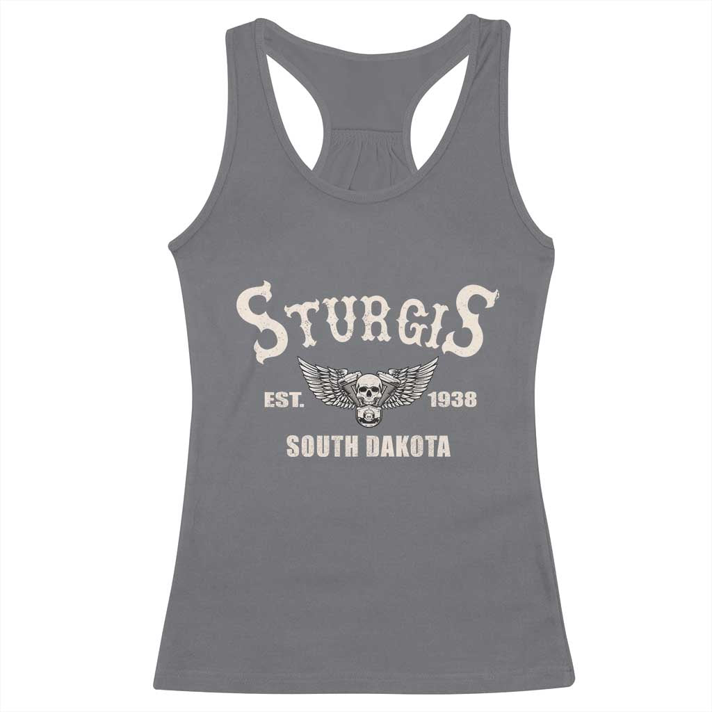 Sturgis South Dakota Est 1938 Motorcycle Biker Skull Racerback Tank Top