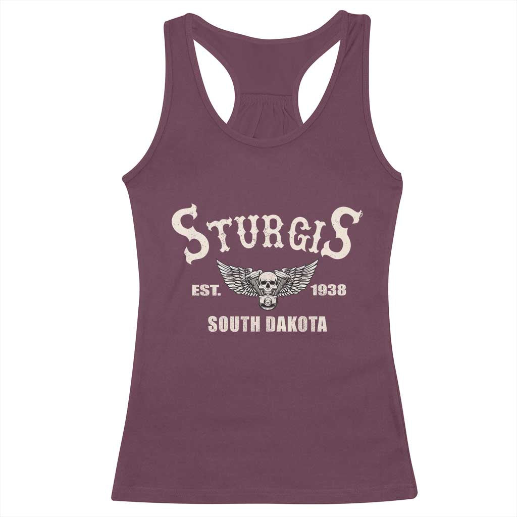 Sturgis South Dakota Est 1938 Motorcycle Biker Skull Racerback Tank Top