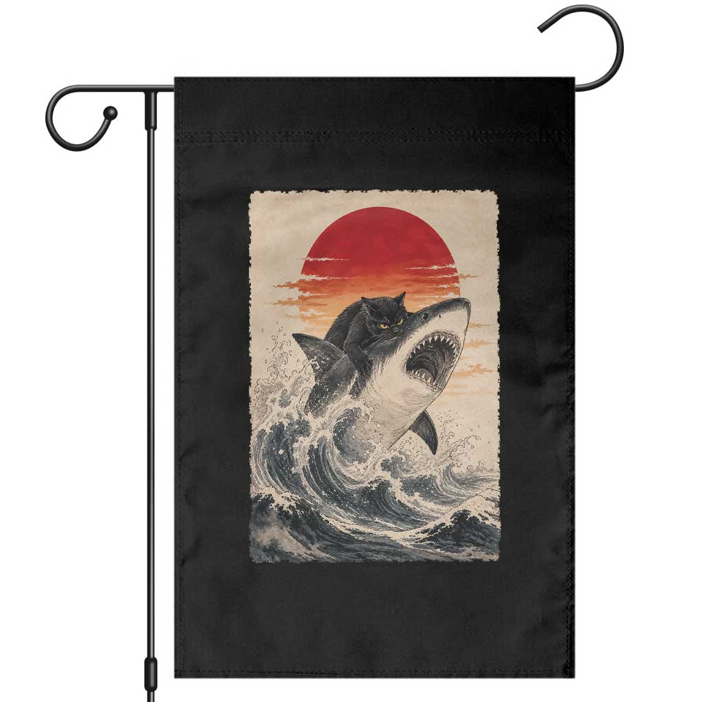 Black Cat Hunting Shark Ukiyo e Ocean Art Garden Flag Funny Japanese Style Graphic
