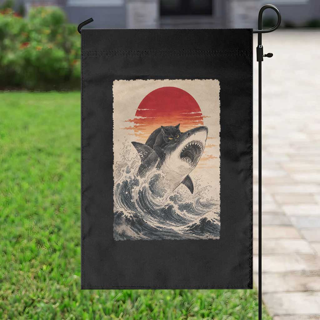 Black Cat Hunting Shark Ukiyo e Ocean Art Garden Flag Funny Japanese Style Graphic