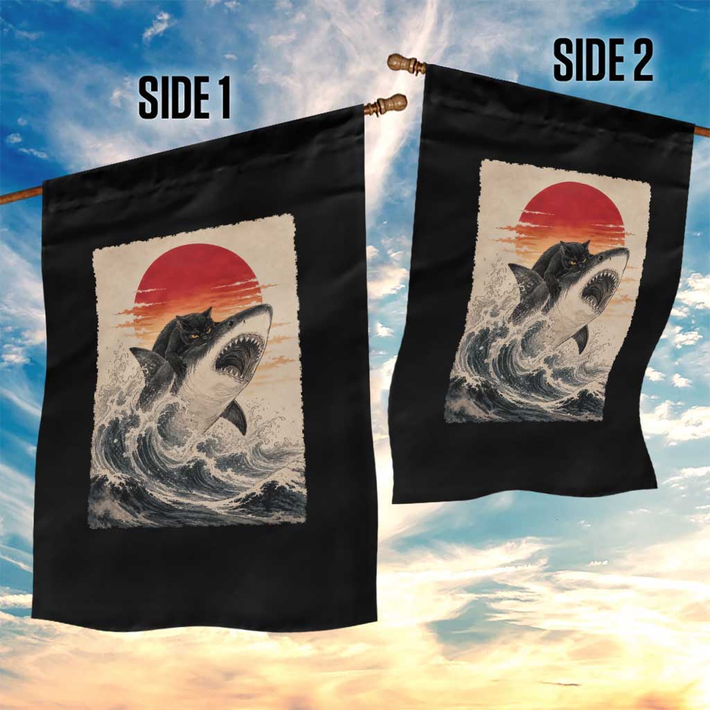 Black Cat Hunting Shark Ukiyo e Ocean Art Garden Flag Funny Japanese Style Graphic