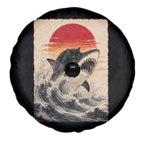 Black Cat Hunting Shark Ukiyo e Ocean Art Spare Tire Cover Funny Japanese Style Graphic