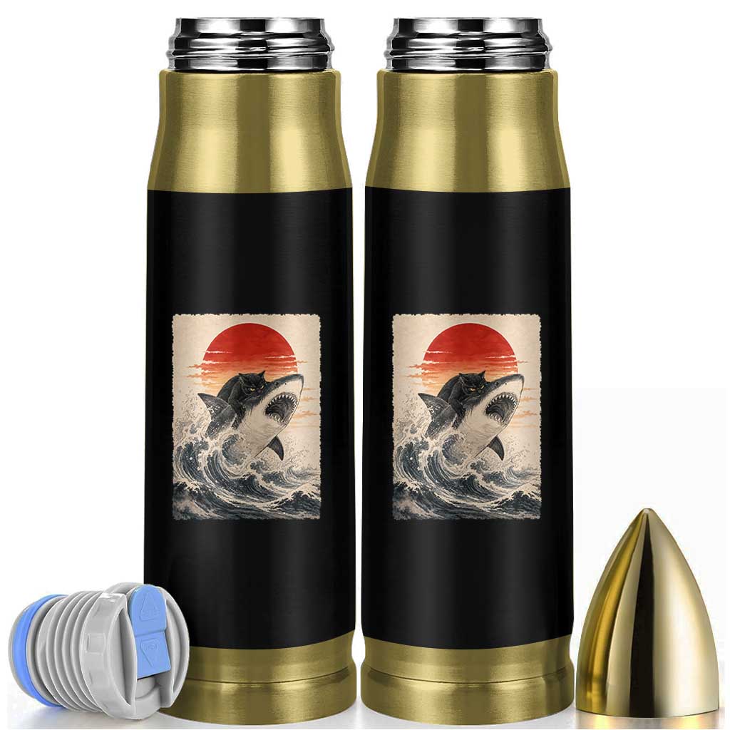 Black Cat Hunting Shark Ukiyo e Ocean Art Bullet Tumbler Funny Japanese Style Graphic