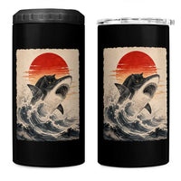 Black Cat Hunting Shark Ukiyo e Ocean Art 4 in 1 Can Cooler Tumbler Funny Japanese Style Graphic
