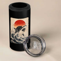 Black Cat Hunting Shark Ukiyo e Ocean Art 4 in 1 Can Cooler Tumbler Funny Japanese Style Graphic