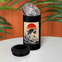Black Cat Hunting Shark Ukiyo e Ocean Art 4 in 1 Can Cooler Tumbler Funny Japanese Style Graphic