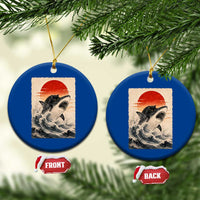 Black Cat Hunting Shark Ukiyo e Ocean Art Ceramic Ornament Funny Japanese Style Graphic