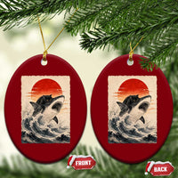 Black Cat Hunting Shark Ukiyo e Ocean Art Ceramic Ornament Funny Japanese Style Graphic