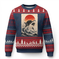 Black Cat Hunting Shark Ukiyo e Ocean Art Ugly Christmas Sweater Funny Japanese Style Graphic
