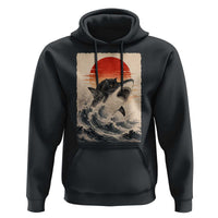Black Cat Hunting Shark Ukiyo e Ocean Art Hoodie Funny Japanese Style Graphic