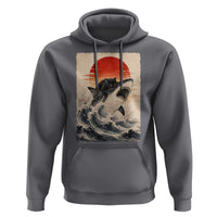 Black Cat Hunting Shark Ukiyo e Ocean Art Hoodie Funny Japanese Style Graphic