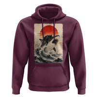 Black Cat Hunting Shark Ukiyo e Ocean Art Hoodie Funny Japanese Style Graphic