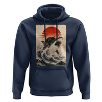 Black Cat Hunting Shark Ukiyo e Ocean Art Hoodie Funny Japanese Style Graphic