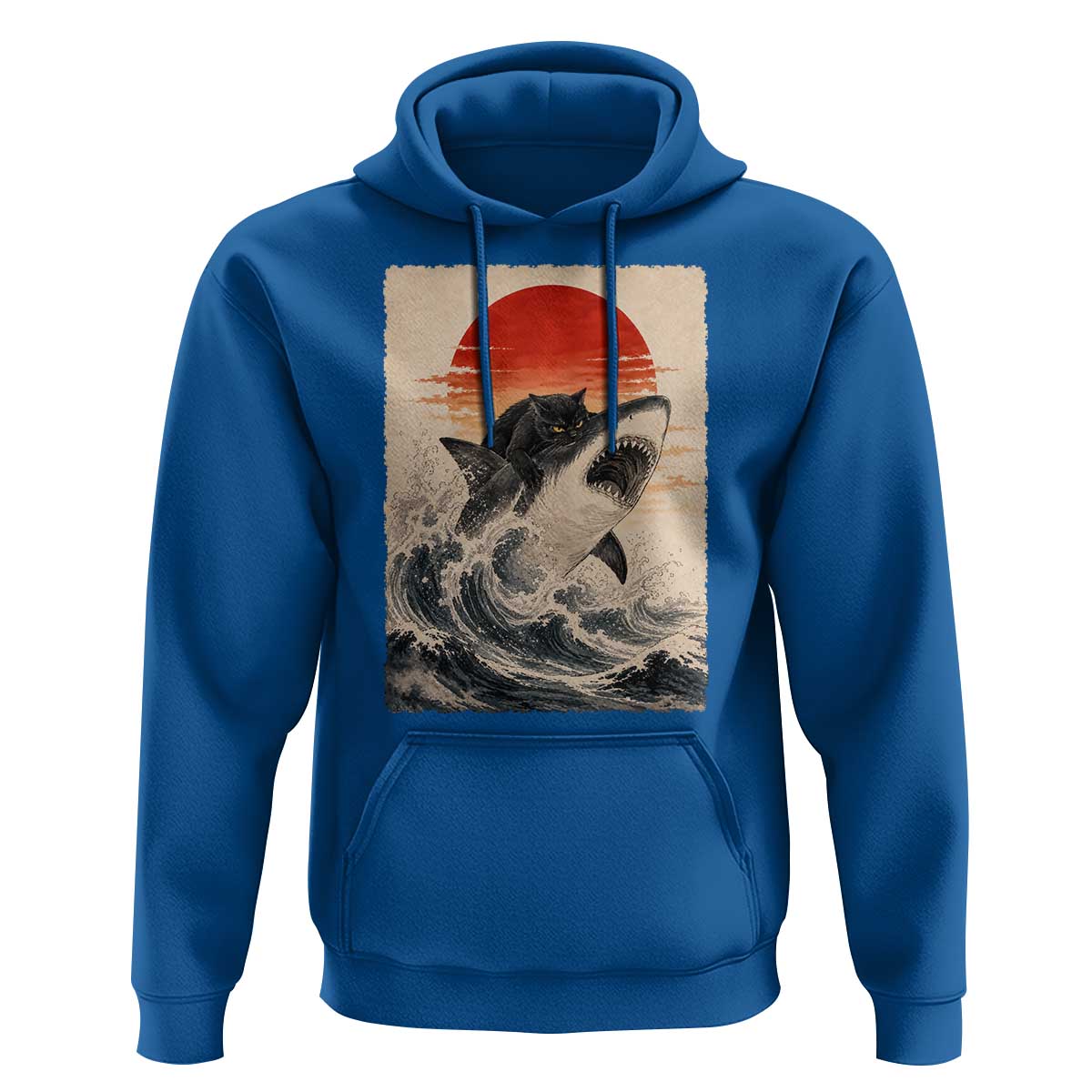Black Cat Hunting Shark Ukiyo e Ocean Art Hoodie Funny Japanese Style Graphic