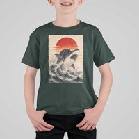 Black Cat Hunting Shark Ukiyo e Ocean Art T Shirt For Kid Funny Japanese Style Graphic