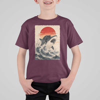 Black Cat Hunting Shark Ukiyo e Ocean Art T Shirt For Kid Funny Japanese Style Graphic