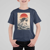 Black Cat Hunting Shark Ukiyo e Ocean Art T Shirt For Kid Funny Japanese Style Graphic