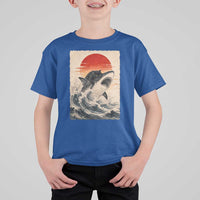 Black Cat Hunting Shark Ukiyo e Ocean Art T Shirt For Kid Funny Japanese Style Graphic