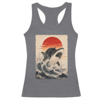 Black Cat Hunting Shark Ukiyo e Ocean Art Racerback Tank Top Funny Japanese Style Graphic