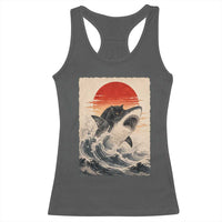 Black Cat Hunting Shark Ukiyo e Ocean Art Racerback Tank Top Funny Japanese Style Graphic