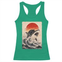 Black Cat Hunting Shark Ukiyo e Ocean Art Racerback Tank Top Funny Japanese Style Graphic