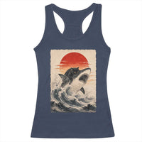 Black Cat Hunting Shark Ukiyo e Ocean Art Racerback Tank Top Funny Japanese Style Graphic