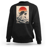 Black Cat Hunting Shark Ukiyo e Ocean Art Sweatshirt Funny Japanese Style Graphic