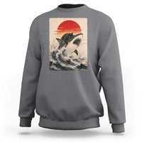 Black Cat Hunting Shark Ukiyo e Ocean Art Sweatshirt Funny Japanese Style Graphic