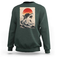 Black Cat Hunting Shark Ukiyo e Ocean Art Sweatshirt Funny Japanese Style Graphic