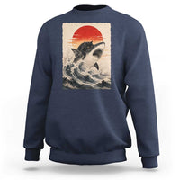 Black Cat Hunting Shark Ukiyo e Ocean Art Sweatshirt Funny Japanese Style Graphic