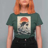 Black Cat Hunting Shark Ukiyo e Ocean Art T Shirt For Women Funny Japanese Style Graphic