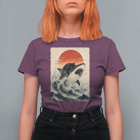 Black Cat Hunting Shark Ukiyo e Ocean Art T Shirt For Women Funny Japanese Style Graphic