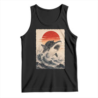 Black Cat Hunting Shark Ukiyo e Ocean Art Tank Top Funny Japanese Style Graphic