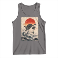 Black Cat Hunting Shark Ukiyo e Ocean Art Tank Top Funny Japanese Style Graphic
