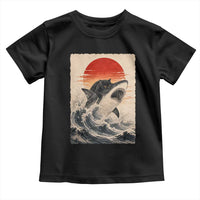 Black Cat Hunting Shark Ukiyo e Ocean Art Toddler T Shirt Funny Japanese Style Graphic