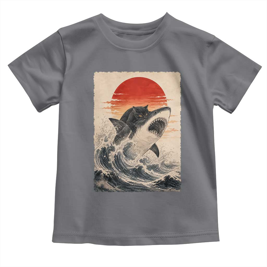 Black Cat Hunting Shark Ukiyo e Ocean Art Toddler T Shirt Funny Japanese Style Graphic