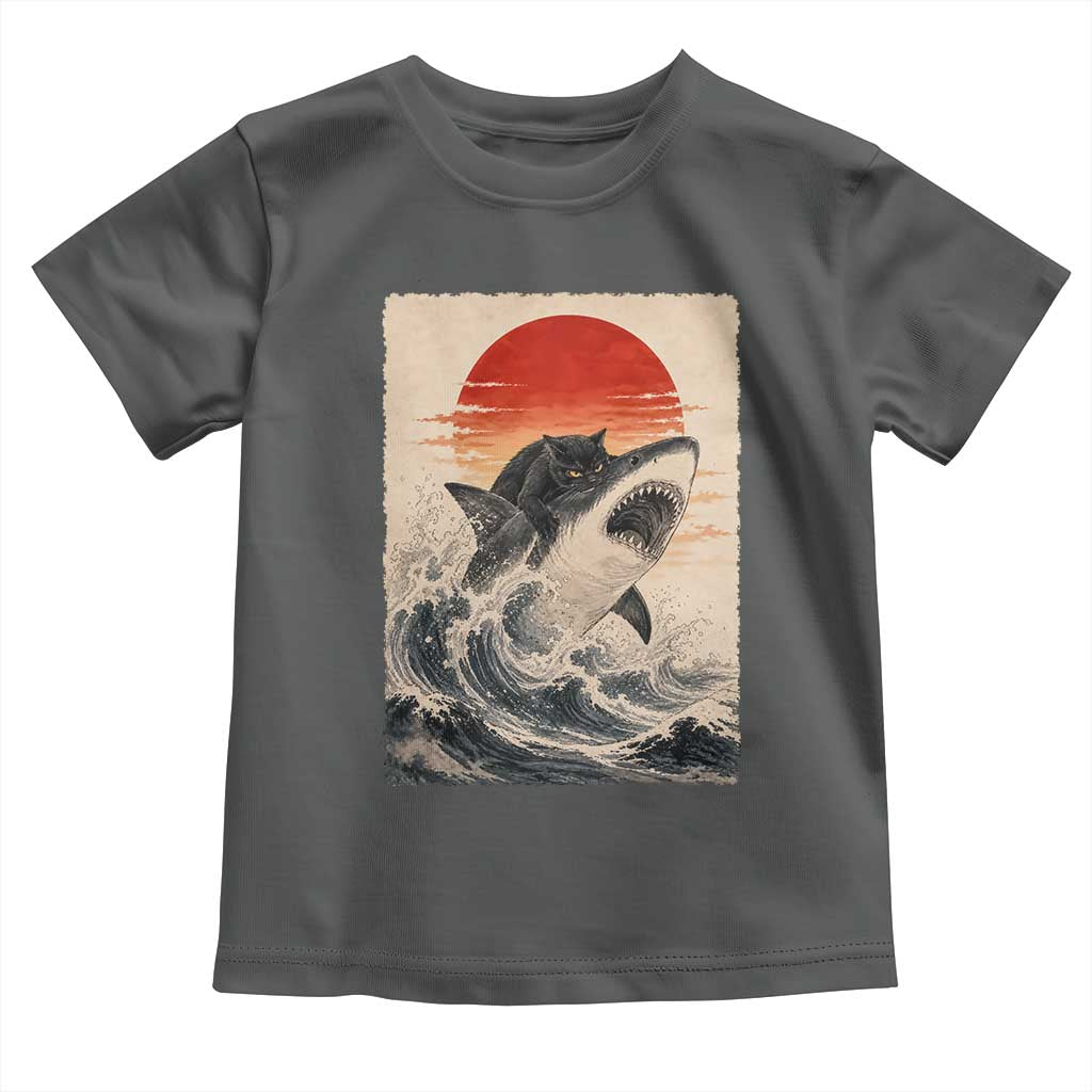 Black Cat Hunting Shark Ukiyo e Ocean Art Toddler T Shirt Funny Japanese Style Graphic