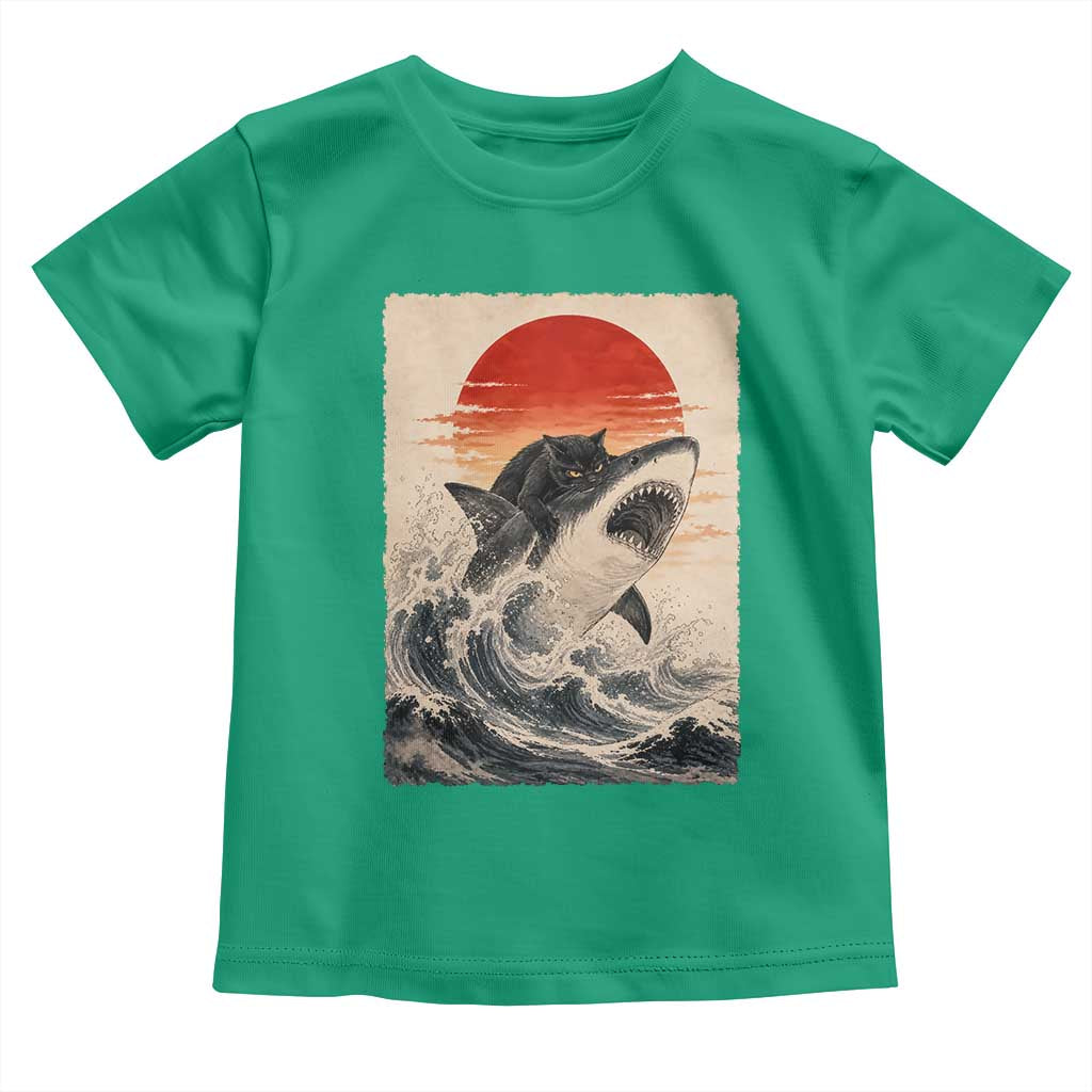 Black Cat Hunting Shark Ukiyo e Ocean Art Toddler T Shirt Funny Japanese Style Graphic