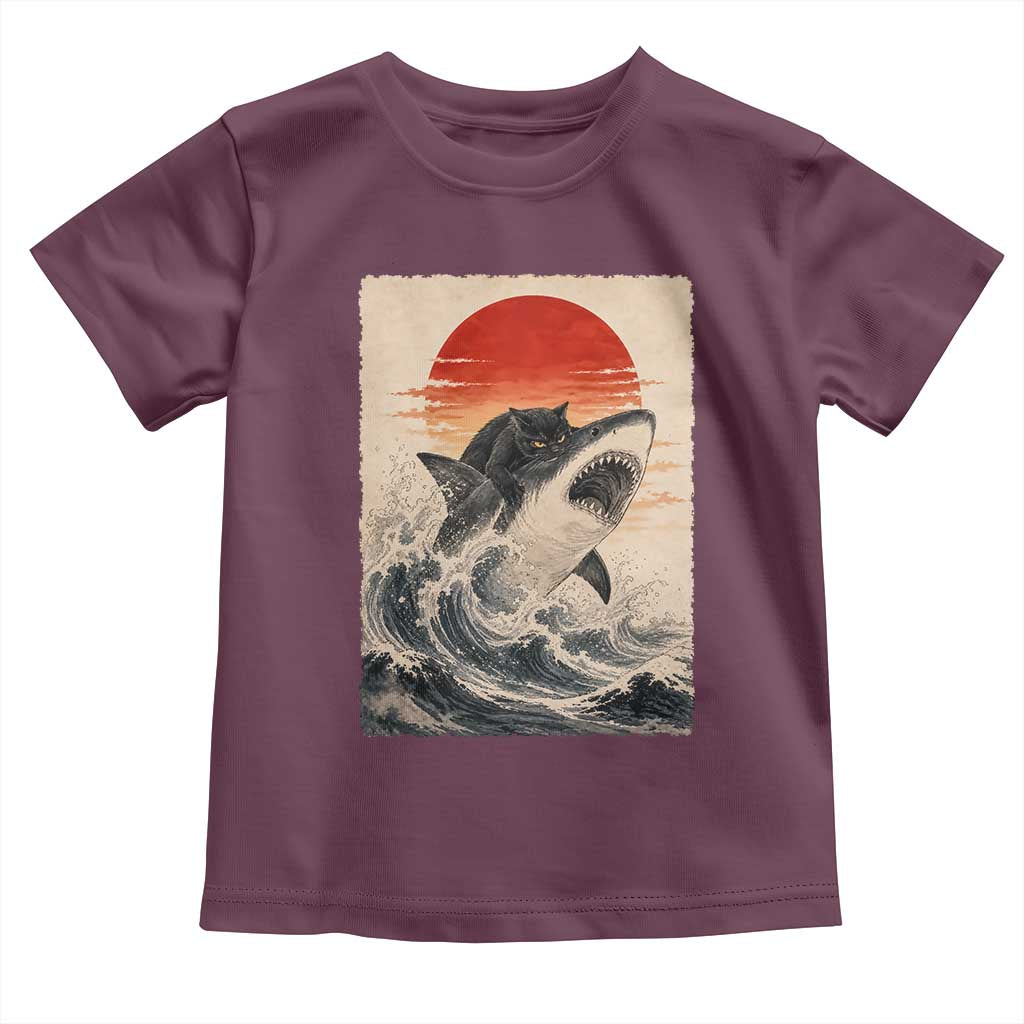 Black Cat Hunting Shark Ukiyo e Ocean Art Toddler T Shirt Funny Japanese Style Graphic