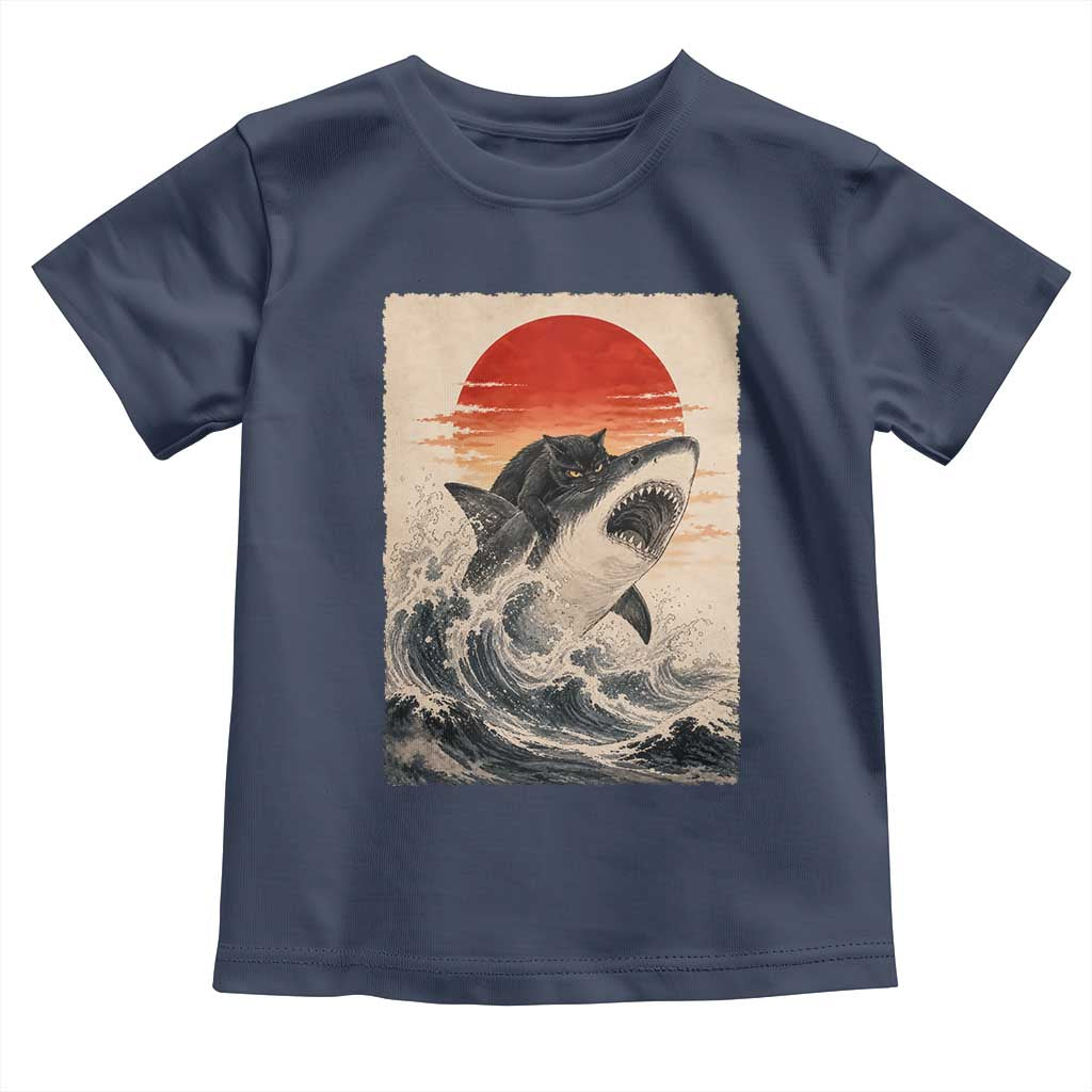 Black Cat Hunting Shark Ukiyo e Ocean Art Toddler T Shirt Funny Japanese Style Graphic