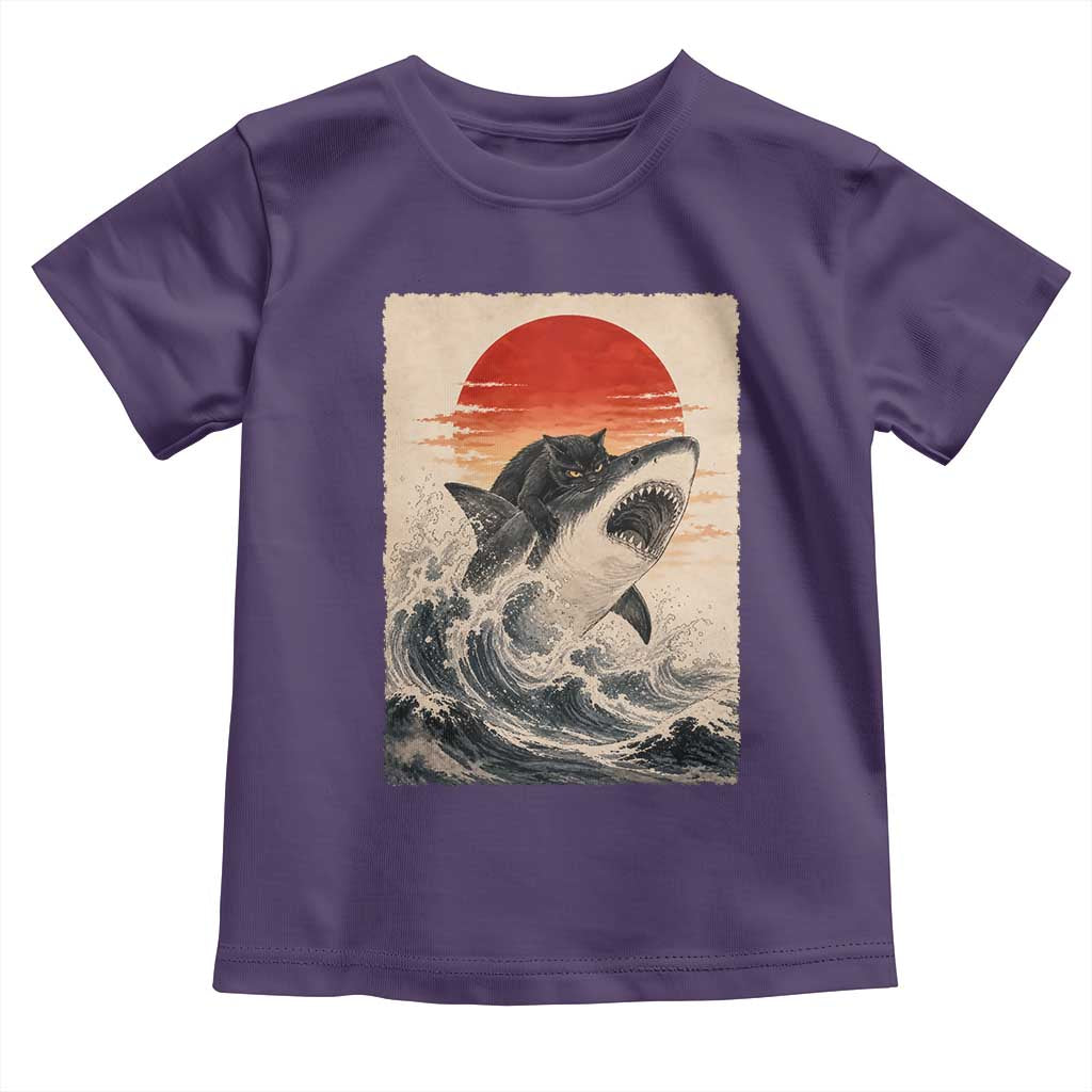 Black Cat Hunting Shark Ukiyo e Ocean Art Toddler T Shirt Funny Japanese Style Graphic