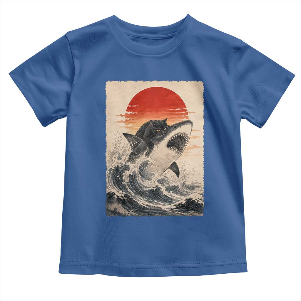Black Cat Hunting Shark Ukiyo e Ocean Art Toddler T Shirt Funny Japanese Style Graphic